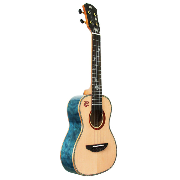 MrMai MD-C Concert Blue Ukulele Solid Spruce Gloss Finish With Hard Case