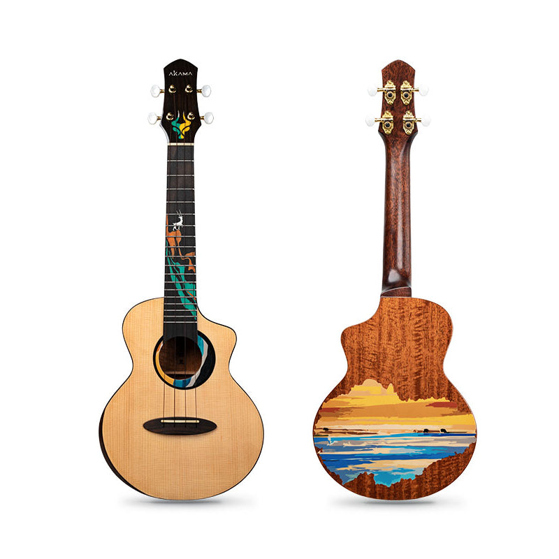 [New]Akama Concert/Tenor Solid Spruce Ukulele Gloss Finish with Bag