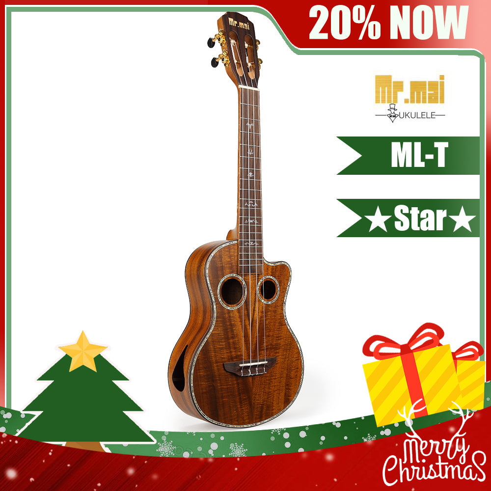 MrMai ML-T Tenor Ukulele Ukelele de madera de Koa de 26 pulgadas con funda, afinador, correa