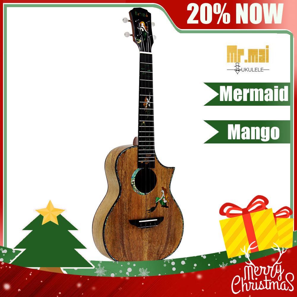 Mrmai Mermaid Ukulele Tenor Solid Mango wood Handcraft 4 Strings Gloss Finish with Hard Case