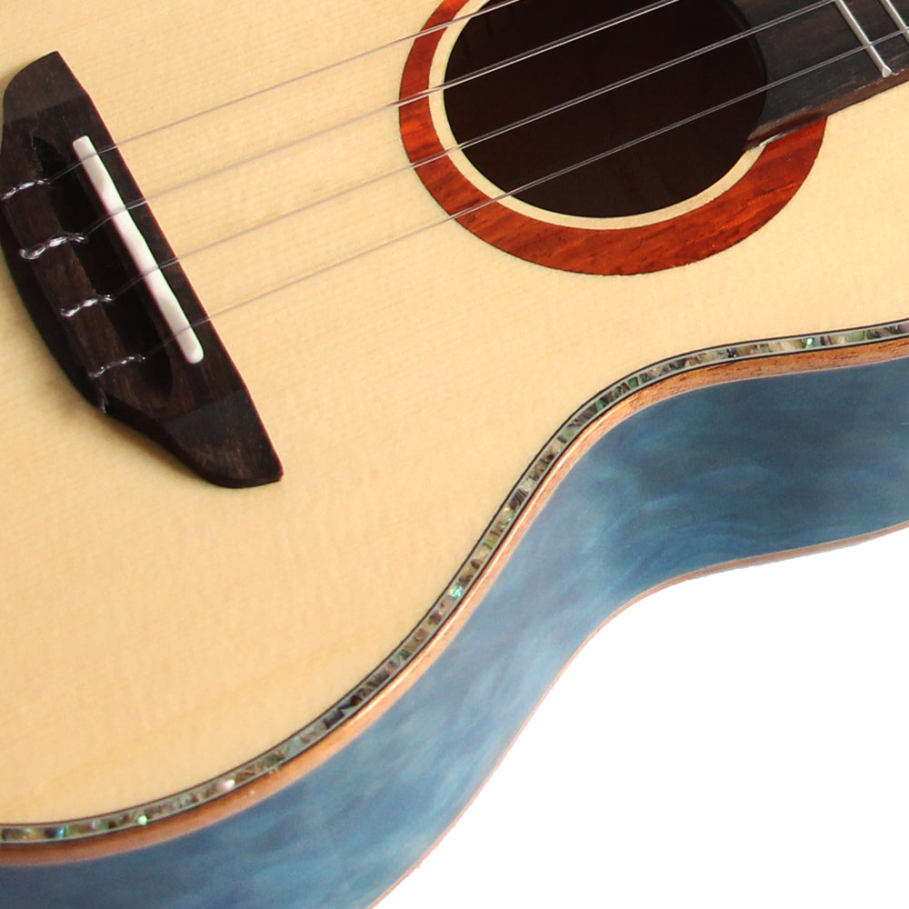 MrMai MD-C Concert Blue Ukulele Solid Spruce Gloss Finish With Hard Case